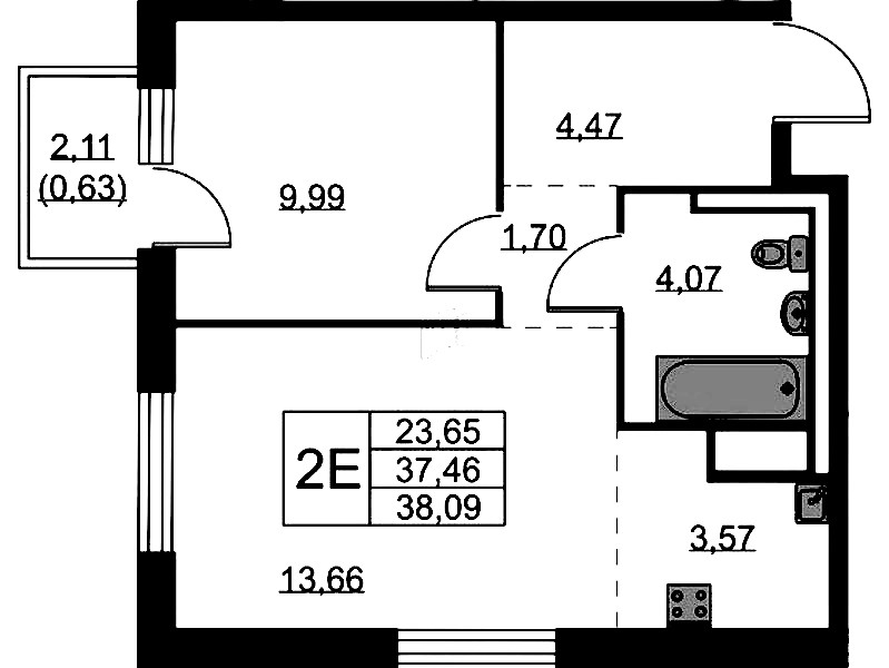 1-комнатная квартира 38.09 м², 4/9 эт., ЖК «Квартал Лаголово»